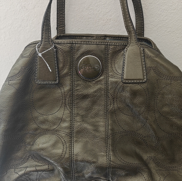 Coach Olive Green Signature Stitch KissLock Satchel Purse Handbag Designer - Picture 2 of 7